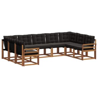 vidaXL Conjunto De Sof&aacute;s De Exterior Con Coj&iacute;n 9 Pcs Natural Y Negro Vidaxl