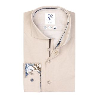 R2 Amsterdam Heren, Overhemden, Beige, Maat: L Katoen