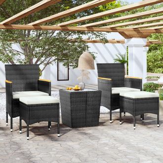 vidaXL Mesa Sillas Jard&iacute;n 5 Pzas Rat&aacute;n Sint&eacute;tico Vidrio Templado Negro Vidaxl