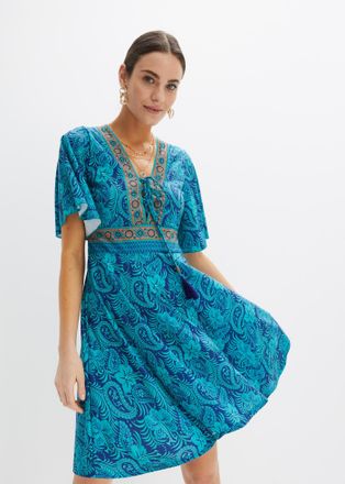 Bonprix Jerseykleid BONPRIX, Damen, Gr. 52/54 (XXL), N-Gr, t&uuml;rkis paisley, Jersey, Obermaterial: 95% Polyester, 5% Elasthan, ausgestellt, Kleider Jerseykleid,