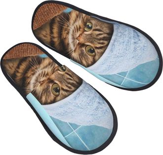 Generic Home Slippers Batshing Cat With Shower Cap Furry Slippers Comfy Unisex House Slipper For Winter Bedroom Guest L