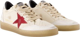 Golden Goose Mens Ballstar Sneakers - Golden Goose Deluxe Brand Leather Beige Calfskin Shoes