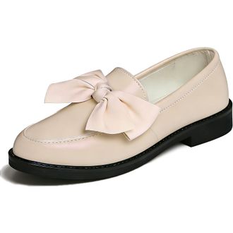 Generic Bow Loafers for Women Patent Penny Chunky Loafer Wide Width Elegant Casual Comfortable Dress Shoes for Work (Beige,6.5)