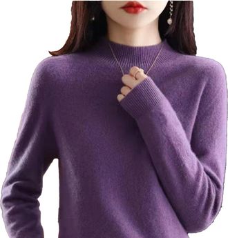 Generic Cashmere Sweaters for Women, 100% Cashmere Long Sleeve Crew Neck Soft Warm Pullover Knit Jumpers Trendy Plus Size (Purple,2XL)