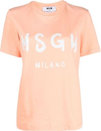 Msgm logo-print cotton T-shirt - women - Cotton - L - Orange