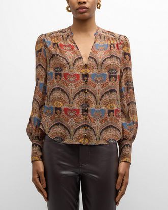 Veronica Beard Esmeralda Long-Sleeve Silk Top
