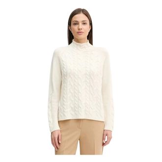 Benetton Pullover met hoge hals en kabelsteek - Dames - Cashmere truien - Beige - S - Leer - Truien & Vesten