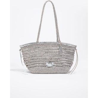 Bimba & Lola Plaited Leather Shopper Bag in Silver at Nordstrom