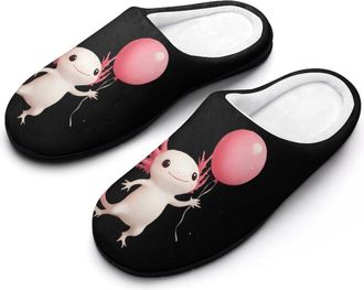 Generic Cute Axolotl Holding Balloon Mens Slippers Memory Foam Winter Warm Sandals Slip On House Shoes Size 7-14