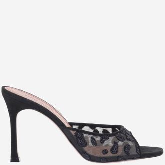 Amina Muaddi Alexa-sandalen van mesh en su&egrave;de met dierenprint