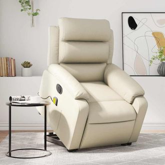 vidaXL Sill&oacute;n De Masaje Elevable El&eacute;ctrico Cuero Sint&eacute;tico Crema Vidaxl