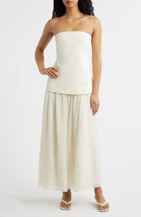 Moon River Strapless Mixed Media Maxi Dress in Cream at Nordstrom, Size X-Large