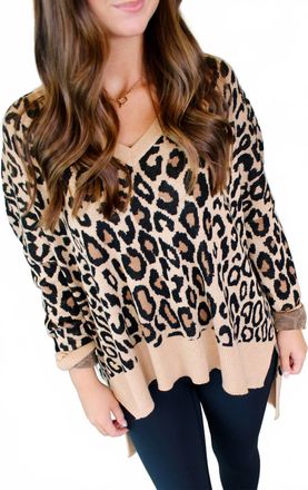 Kerisma Leopard V-Neck Long-Sleeve Top In Camel Multi
