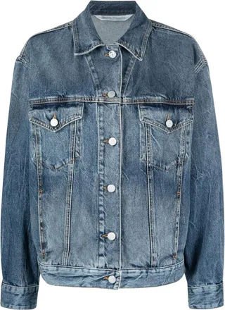 Palm Angels sunrise-print denim jacket - women - Leather/Cotton - L - Blue