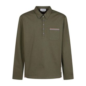 Thom Browne Polo Shirts, male, Green, Size: L Oversized Long Sleeve Polo
