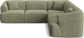 Cosmopolitan Design Sof&aacute; esquinero sim&eacute;trico modular 6 plazas pana verde musgo