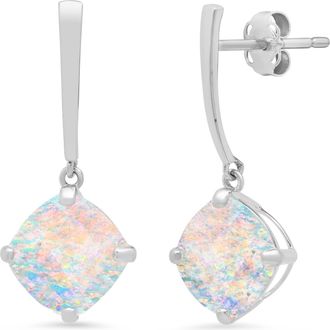 MAX + STONE 14k White or Yellow Gold 8mm Solitaire Cushion Cut Gemstone Drop Dangle Earrings
