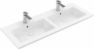 Villeroy & Boch Legato, Tapas Dobles, 1300 X 500 Mm, Rectangular, Para Dos Grifos De 3 Orificios, Orificios Centrales Perforados, Con Rebosadero, Porcel&aacute;nico Sanitari