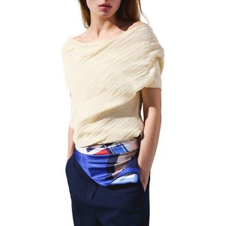 Mango Texture Drape One-Shoulder Top in Ecru at Nordstrom, Size 6