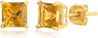 MAX + STONE 10k Yellow or White Gold 5mm Princess Cut Gemstone Stud Earrings