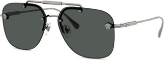 Versace Sunglasses, female, Gray, Size: 60 MM Rimless Square Sunglasses