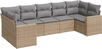 vidaXL Vidaxl - Set Sof&aacute;s De Jard&iacute;n 7 Piezas Y Cojines Rat&aacute;n Sint&eacute;tico Beige