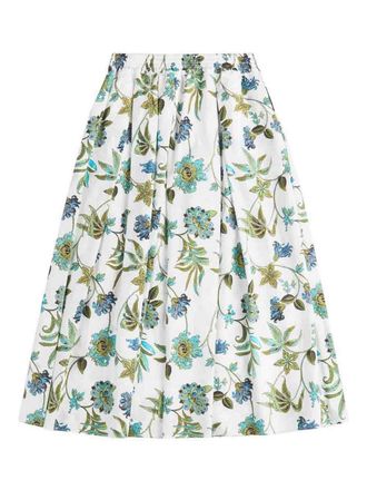 Fay Midi Skirt In White Cotton With Floral Print