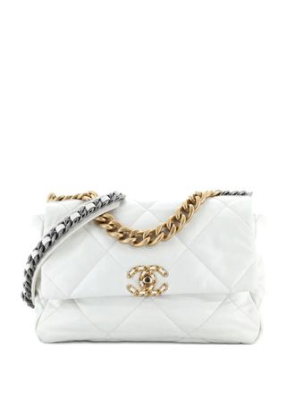 Chanel 19 Flap Bag Quilted Leather Large crossbody bag - White