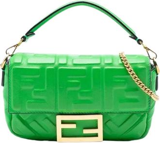 Fendi Pre-owned Shoulder Bags, female, Green, Size: ONE SIZE Pre-owned The Baguette Satchel
