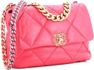 Chanel 19 Flap Bag Quilted Leather Large crossbody bag - Rosa