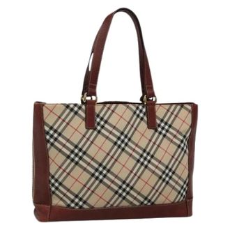 Burberry Tweedehands Canvas handtassen - Dames - Vintage Shopper - Beige - ONE Size - Leer - Vintage
