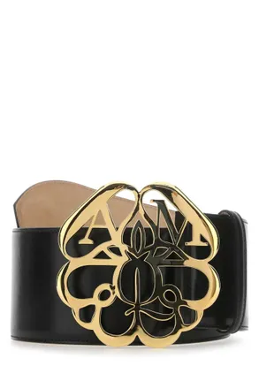 Alexander McQueen Black Flower Buckle Belt