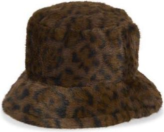 BP. Faux Fur Bucket Hat in Brown Leopard at Nordstrom Rack