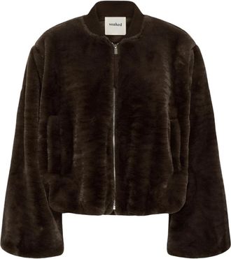 Soaked In Luxury Estacia Faux Fur Bomber Jacket - Dames - Jassen - Bruin - M - Polyester - Jassen