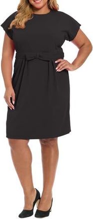 London Times Short Sleeve Bow Waist Sheath Dress in Black at Nordstrom Rack, Size 18W