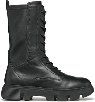 Geox Zwarte Enkellaarsjes voor Dames - Dames - Veterlaarzen - Zwart - 36 EU - Leer - Schoenen