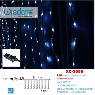 Trade Shop Trade Shop - Tenda Luminosa Natalizia 240 Mini Led Effetto Pioggia Luce Bianca Ip44 Xc-3058