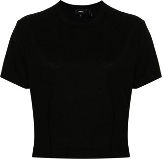 Theory cropped T-shirt - women - Merino - P - Black