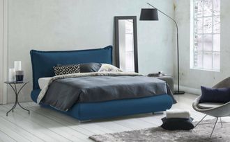 Talamo Italia Cama Matrimonial Ilenia, Cama Contenedor Con Tapizado De Tela Y Cabecero, 100% Made In Italy, Apertura Frontal, Adecuado Para Colch&oacute;n 160x190 Cm, Azul