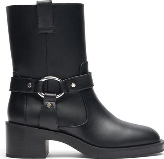 Stuart Weitzman Moto Bootie met hardware accenten - Dames - Laarzen met Hak - Zwart - 36 1/2 EU - Leer - Schoenen