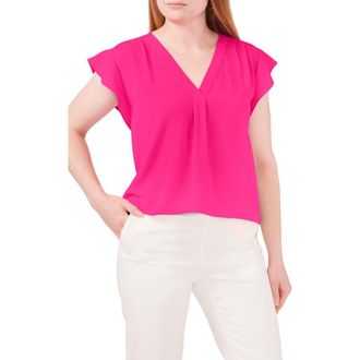 Chaus Print Flutter Sleeve Blouse in Bright Rose at Nordstrom, Size X-Large