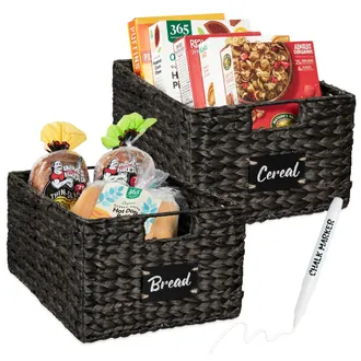 Best Choice Products Set of 2 16in Woven Water Hyacinth Pantry Baskets w/ Chalkboard Label, Chalk Marker