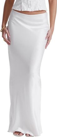 House of CB Sydel Bias Cut Satin Maxi Skirt in White at Nordstrom, Size Large