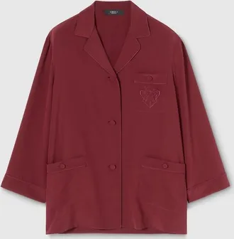 Gucci Silk Cr&ecirc;pe De Chine Shirt With Embroidery, Bordeaux, Ready-to-wear