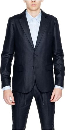 Antony Morato Zwarte Linnen V-Hals Blazer - Heren - Business blazers - Zwart - M - Linnen - Kostuums