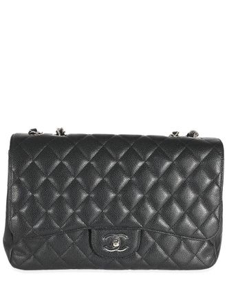 Chanel Black Quilted Caviar Leather Jumbo Classic Single Flap Handbag (Authentic Pre-Loved)