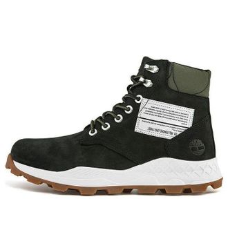 Timberland 6 Inch Brooklyn Side Zip Wide Fit Boots Black Nubuck with Green Padded Collar A41Y6W