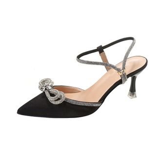 Generic Womens Bow Heels Closed Pointed Toe Dress Shoes Womens Princess Shoes Heels Rhinestone Heel Shoe Slip On Slingback Sandals Sparkly Wedding Sandals Sex