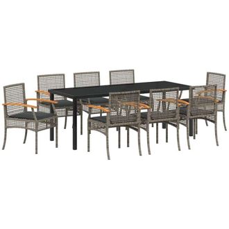 vidaXL Conjunto De Comedor De Jard&iacute;n 9 Pcs Gris Y Negro Rat&aacute;n Vidaxl
