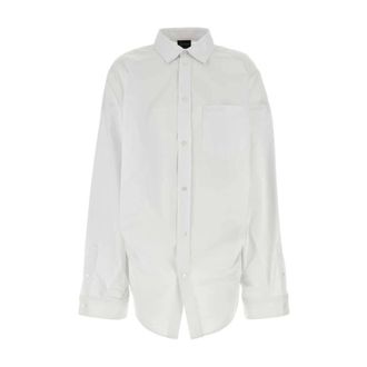 Balenciaga Overhemden, Dames, Wit, S, Katoen, Oversized Poplin Shirt